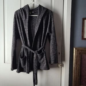 Belted sweater with hood